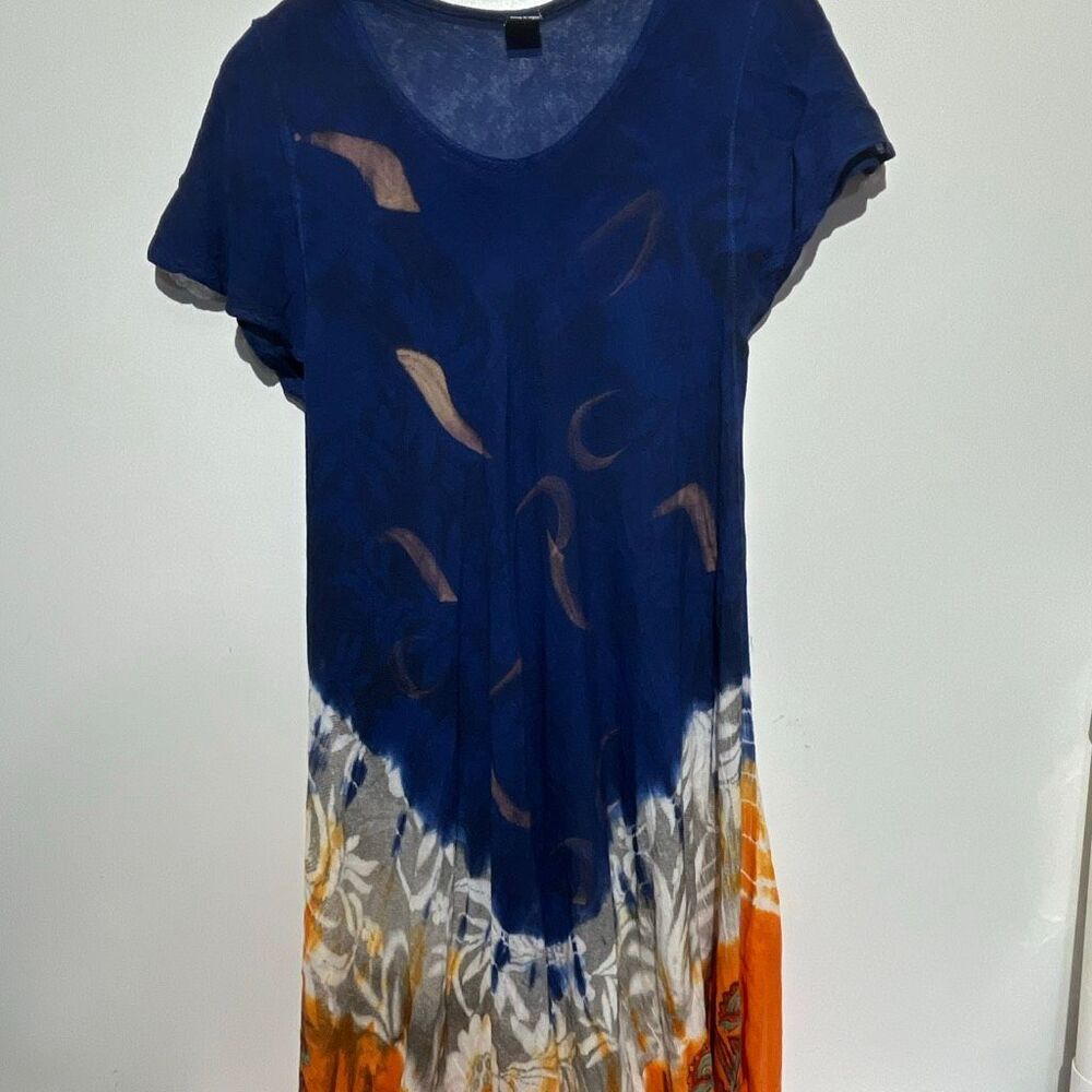 Zury Multicolor Floral Tie-Dye Scoop Neck Short Sleeve Midi Dress Free Size